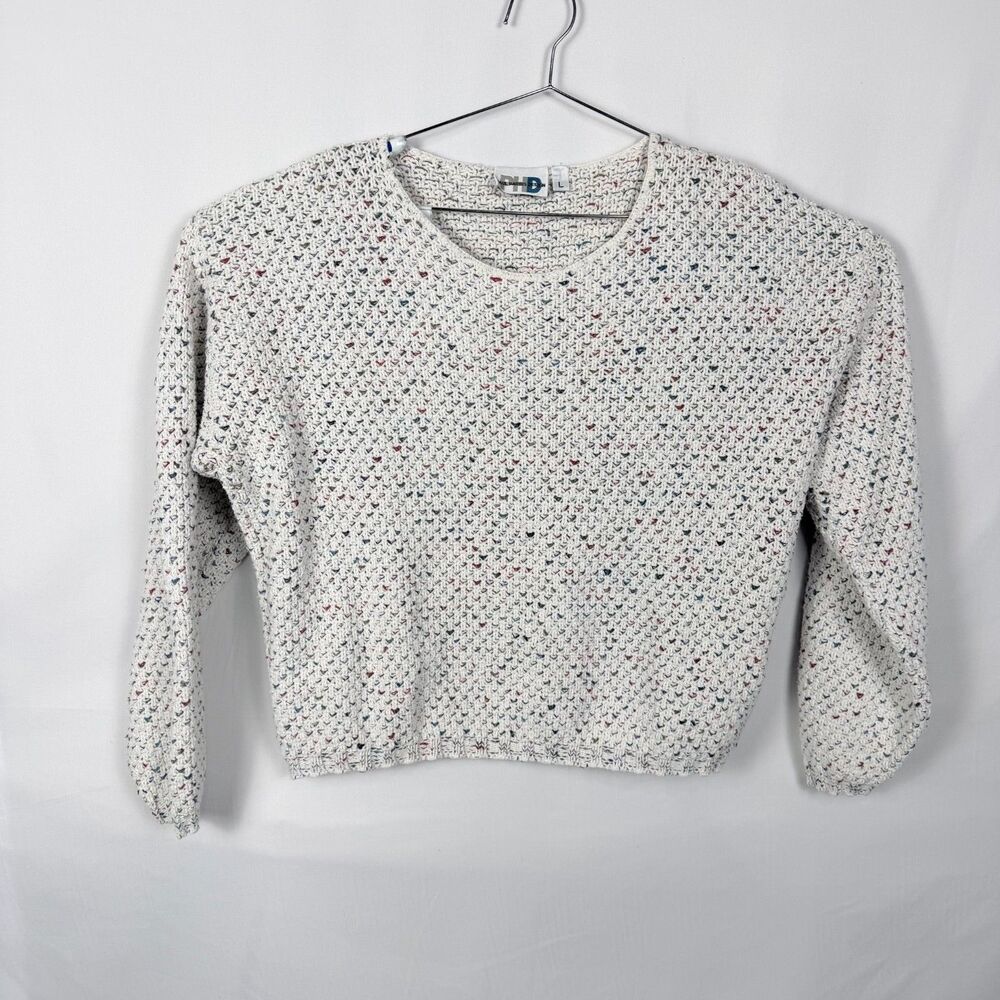 Paul Harris Designs Cotton Knit Fisherman Crop Sweater Cream Women's Large